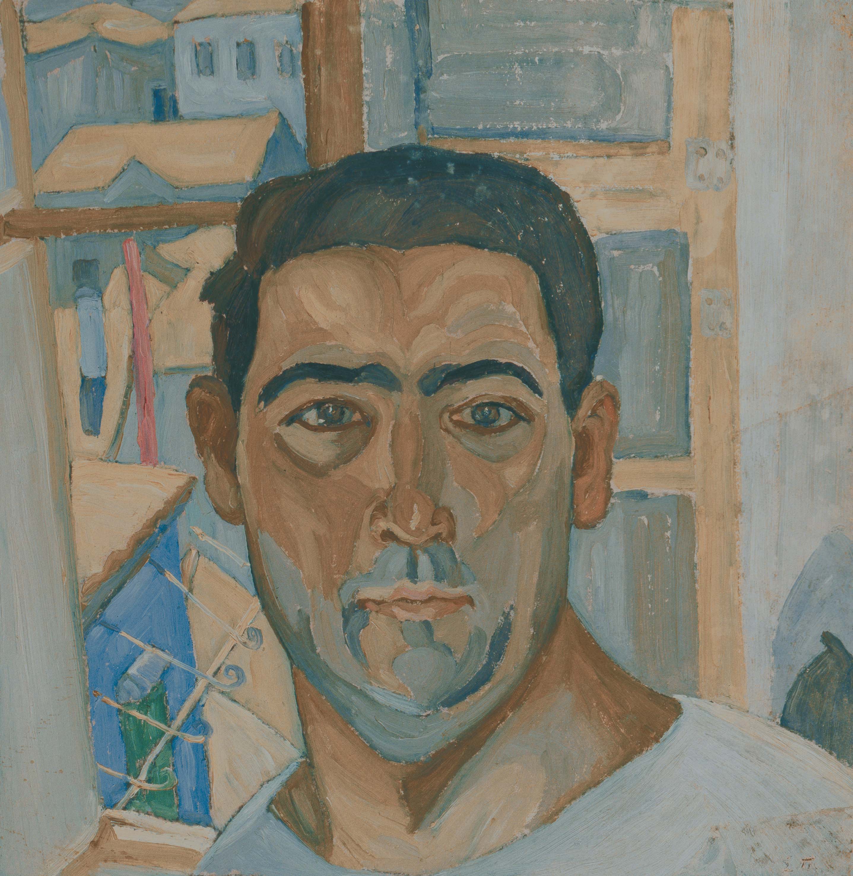 Σπύρος Παπαλουκάς,Αυτοπροσωπογραφία στη Μυτιλήνη,1925, Λάδι σε χαρτόνι,37x36εκ, Συλλογή Ιδρύματος Β;Μ Θεοχαράκη